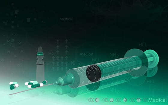 Digital illustration of syringe in colour background