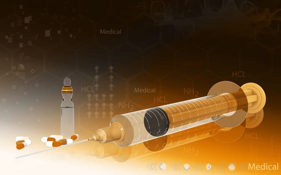 Digital illustration of syringe in colour background