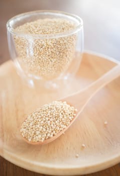 Raw organic white quinoa seeds, stock photo