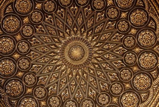 Detail of damascening plate. Traditional handicraft with metal in Toledo, Spain