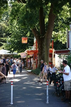 Mainz,Germany – August 29,2015: Wine lovers and art lovers visited the artists' market at the Mainz wine market in the Stadtpark and Rosengarten on 29 August 2015 in Mainz.