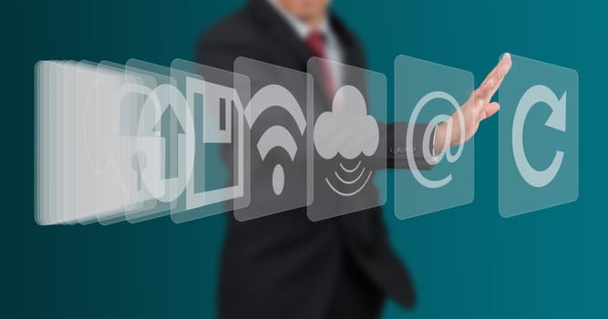 man select computer icon on touch screen panel