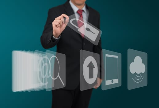 man select computer icon on touch screen panel