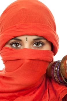 young woman with a veil close up portrait studio picture
