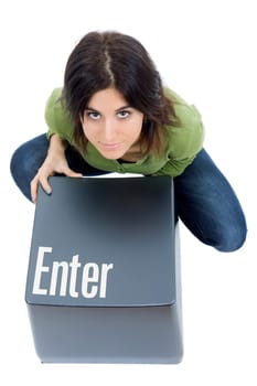 young beautiful woman with the enter key