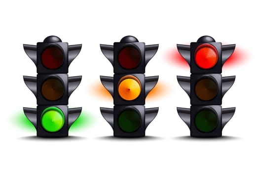 Traffic lights on green, yellow, red