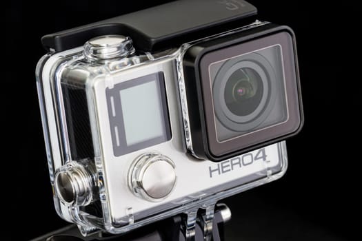 Bangkok, Thailand - Nov 14 : Closeup GoPro Hero 4 Black on Nov 14, 2015. Lightweight personal camera manufactured by GoPro Inc.