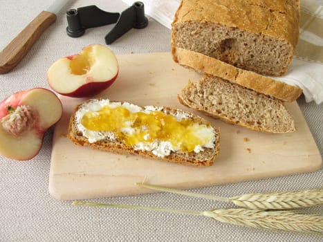 Bread from the bread baking machine with fruit spread