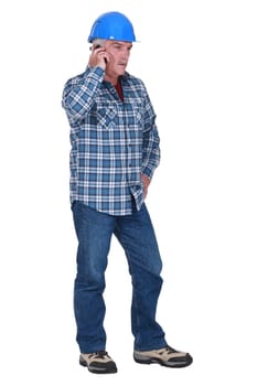 Construction worker making call