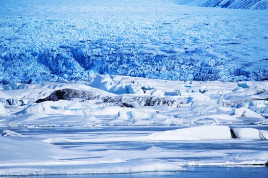 The Glacial lagoon, Jokulsarlon in Iceland in winter, shot towards Breidamerkurjokull