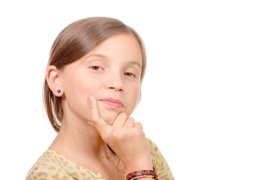 A portrait of young girl isolated on white background