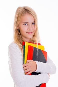 portrait of a nice blond girl with exercise books