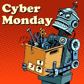 Robot Cyber Monday gadgets and electronics pop art retro style