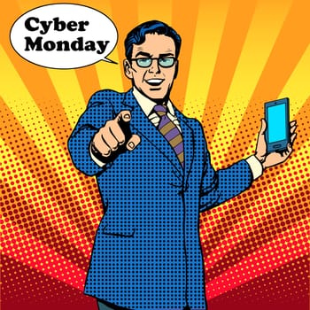 Cyber Monday the seller is encouraged to buy electronics pop art retro style