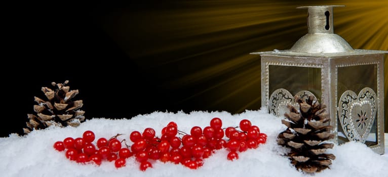 christmas decoration with a lantern and snow