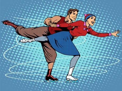 Pair figure skaters ice dance pop art retro style