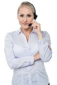 Young pretty female call centre executive