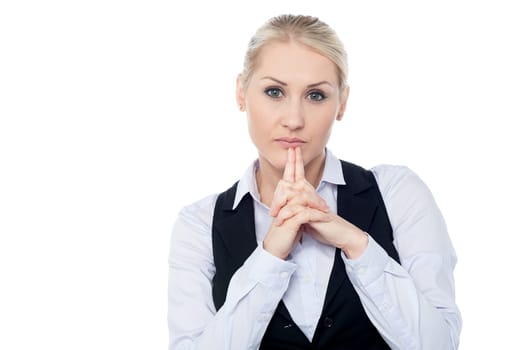 Business woman lost in deep thoughts
