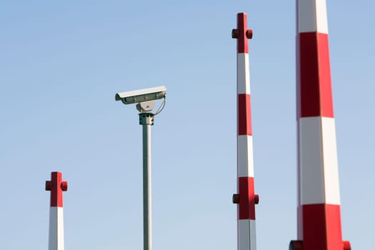 Security camera and barriers of a security system