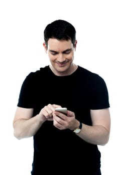 Man reading text messages on cellphone