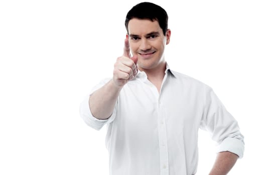 Man pointing towards camera