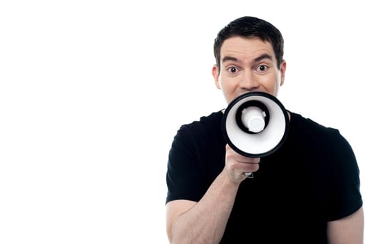 Shocked man making an announcement