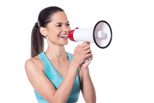 Pretty lady making an announcement