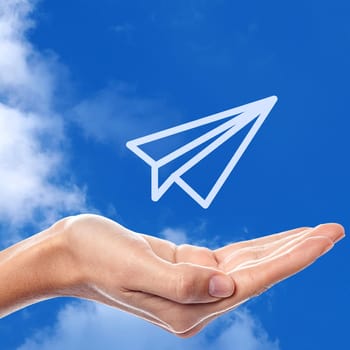 Aircraft rocket on sky background