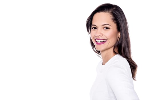 Cheerful lady smiling bright