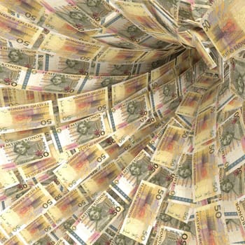 Money swirl of 50 Swedish crowns bills