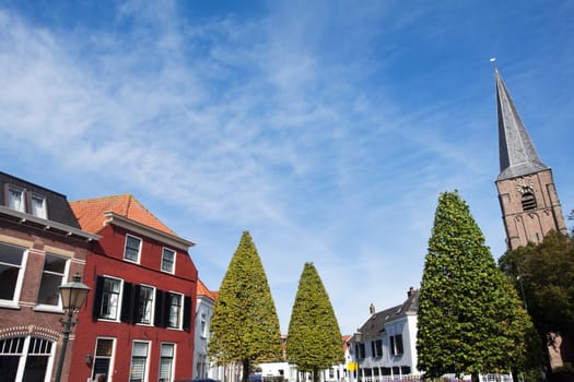 Village view with church in the Netherlands