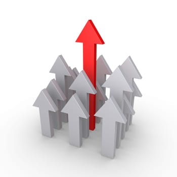 Many arrows are pointing upwards but one is bigger