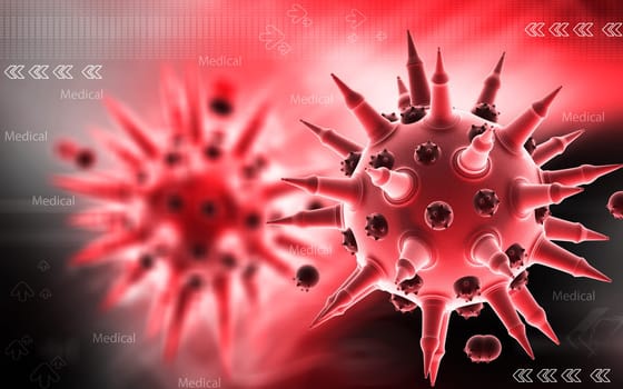 Digital illustration of Flu virus in colour background