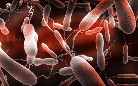 Digital illustration of cholera bacteria in colour background