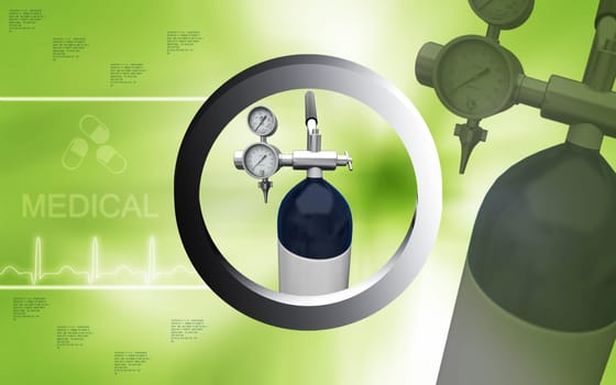 Digital illustration of oxygen cylinder in colour background