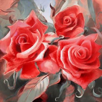 roses painting canvas striking hand-painted concept