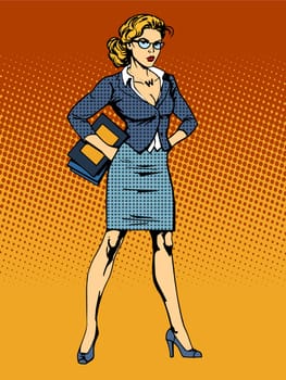 businesswoman superhero woman vamp pop art retro style. A womans beauty at work