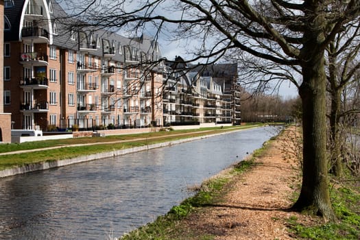 Nice Apartments in an apartment block with water view with a woodchips footpath along the water.