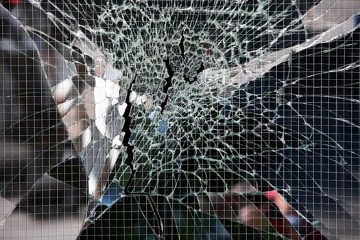 Broken wire glass with nice reflections