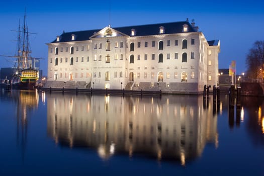 Twilight view of Amsterdam maritime museum