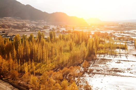 Indus River in sunrise view during falls season, Leh, Ladakh, India