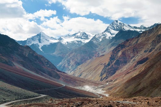 Himalayan landscape in Himalayas along Manali-Leh highway. Himachal Pradesh, India