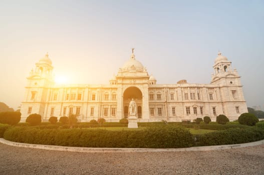Front view landmark building Victoria Memorial in Kolkata or Calcutta, India.