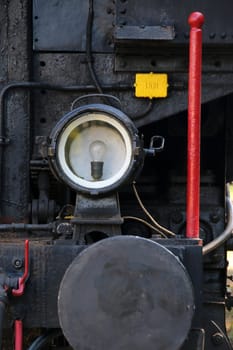 Headlights of a historic steam locomotive
