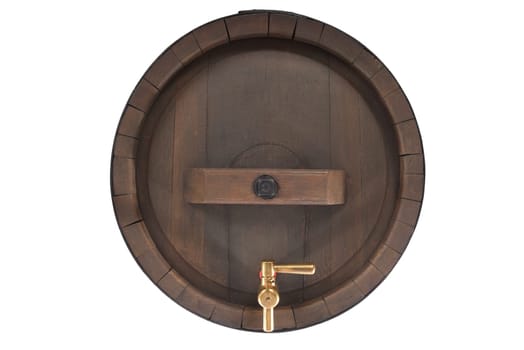 Old oak beer barrel insulated with brass tap On White