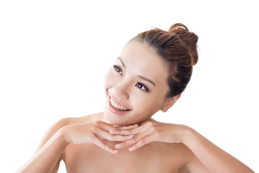 Asian beauty face closeup portrait with clean and fresh elegant lady.