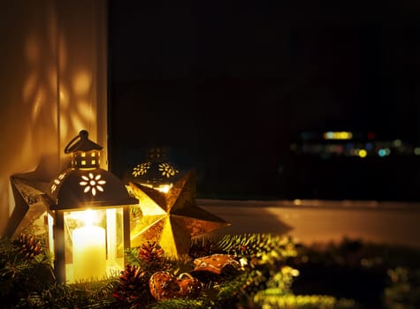Christmas decoration at home in the evening