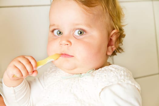 Toddler with toothbrush