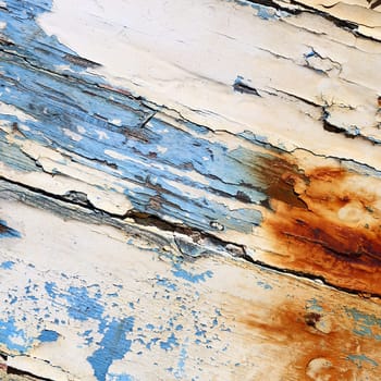 Boards of old boat with peeling paint background texture