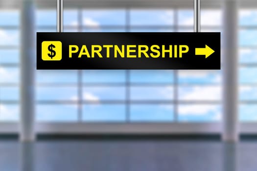 partnership word on airport sign board with blurred background